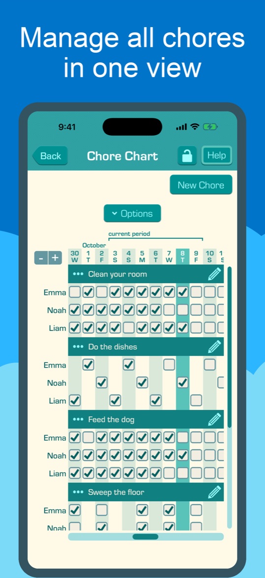 Manage all chores in one view with the Chore Chart