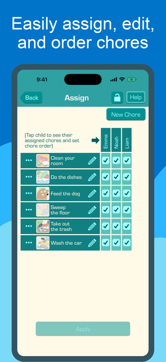 Easily assign, edit, and order chores
